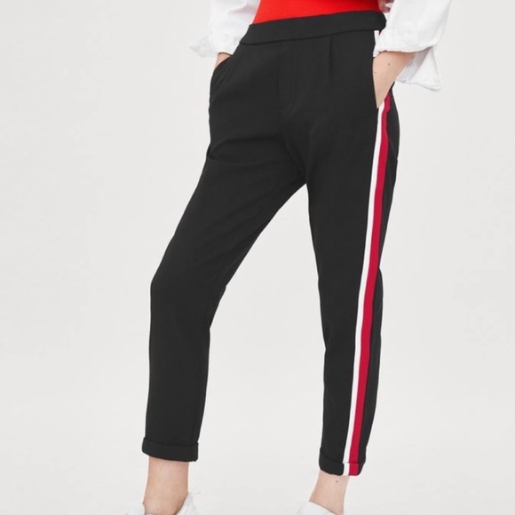 Zara Pants - Zara black red and white striped joggers